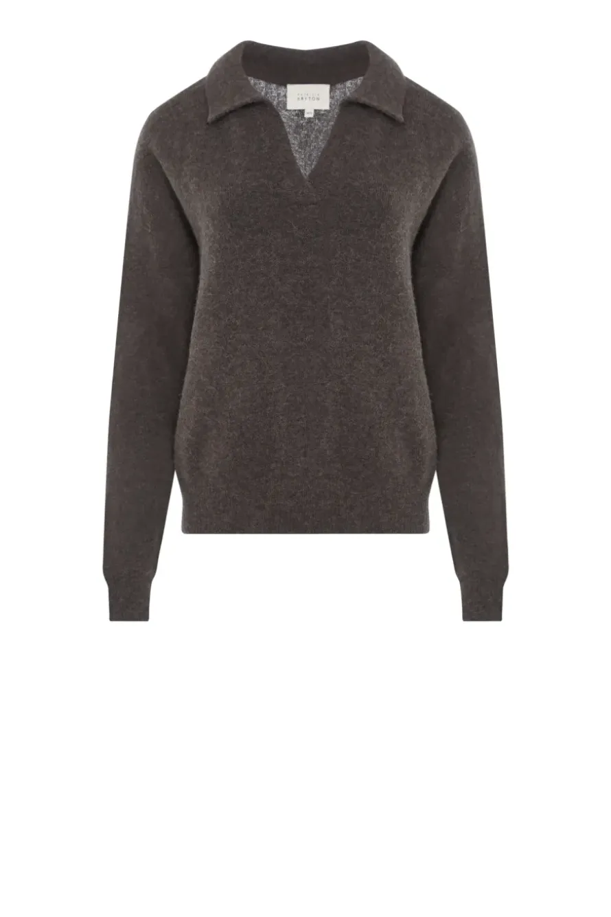 Brązowy sweter polo z wełną alpaki