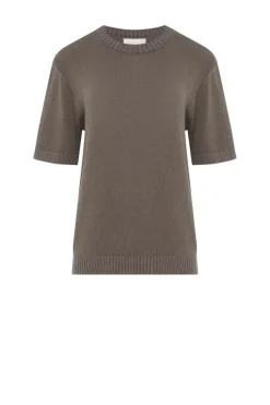 Brązowy t-shirt z lnem i bawełną