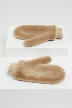 Camelowe rękawiczki z wełny teddy bear