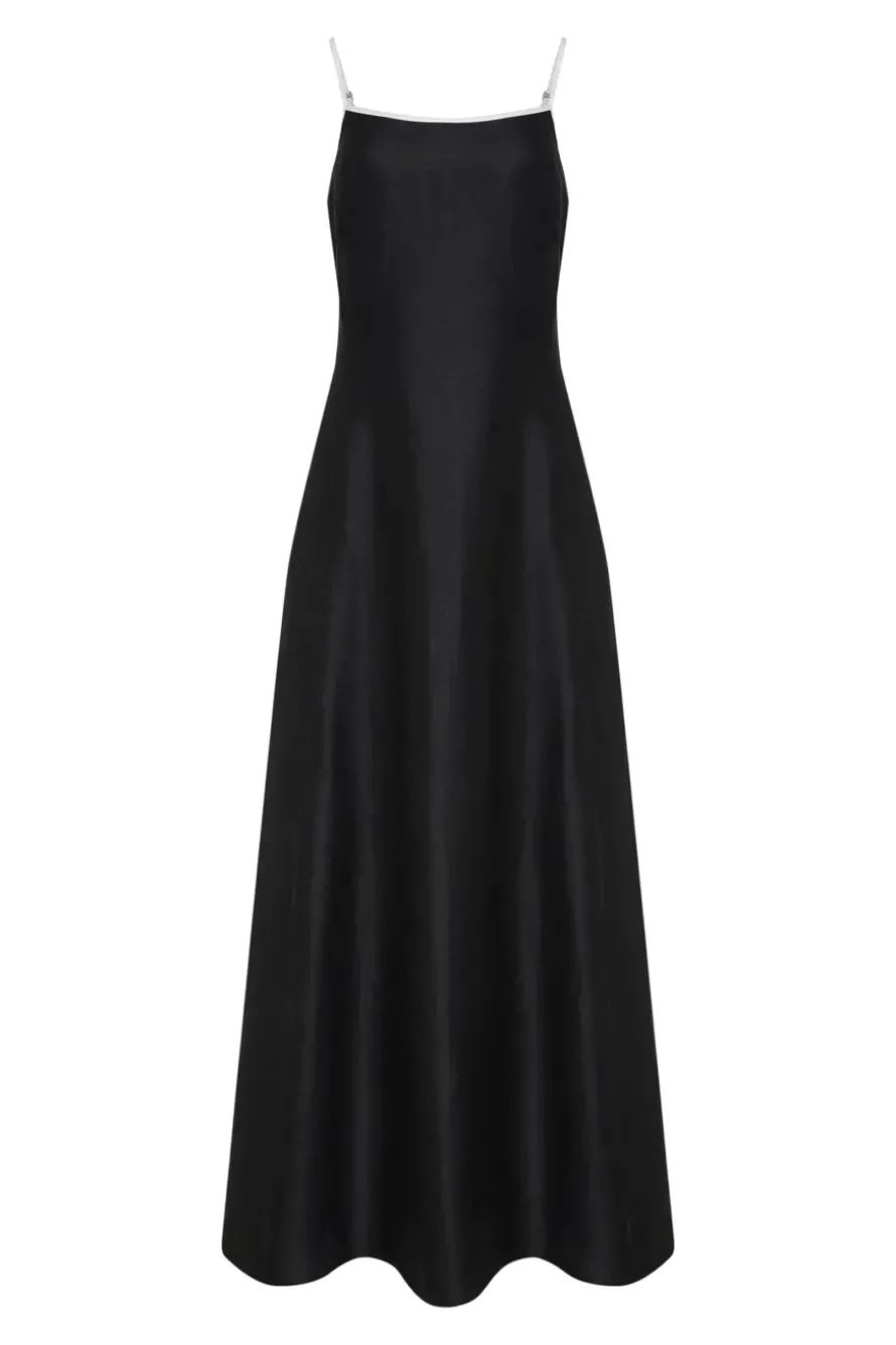 Czarna trapezowa sukienka maxi z lnu