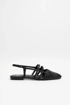 Czarne buty sling back ze skóry plecionej