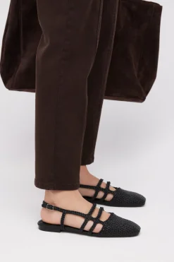 Czarne buty sling back ze skóry plecionej