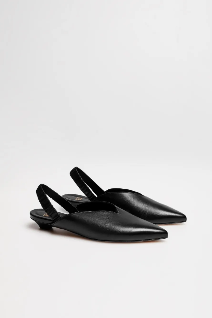 Czarne skórzane buty sling back