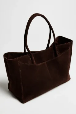 Duża brązowa torba shopper ze skóry zamszowej