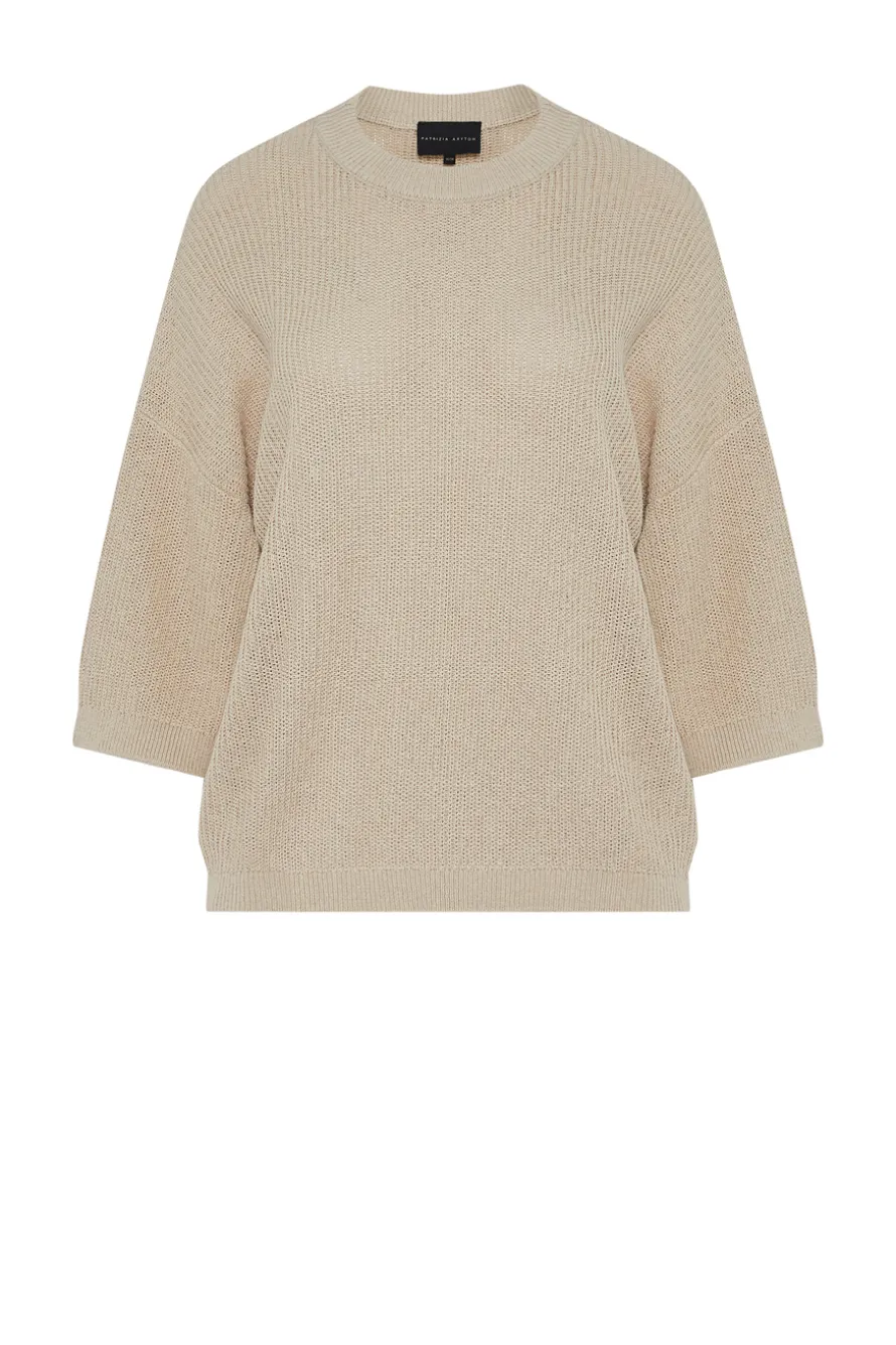 Luźny beżowy sweter z bawełną i lnem