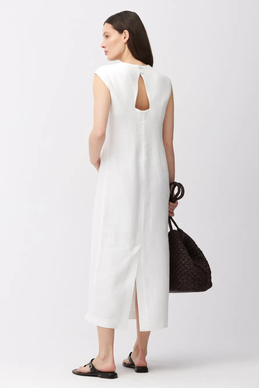 Midi sukienka off white z lnu