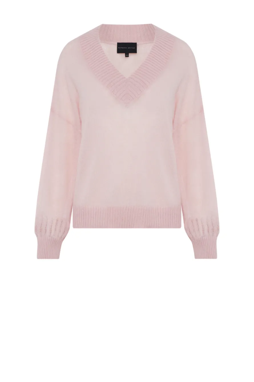 Pudrowo różowy sweter z wełną baby suri alpaki